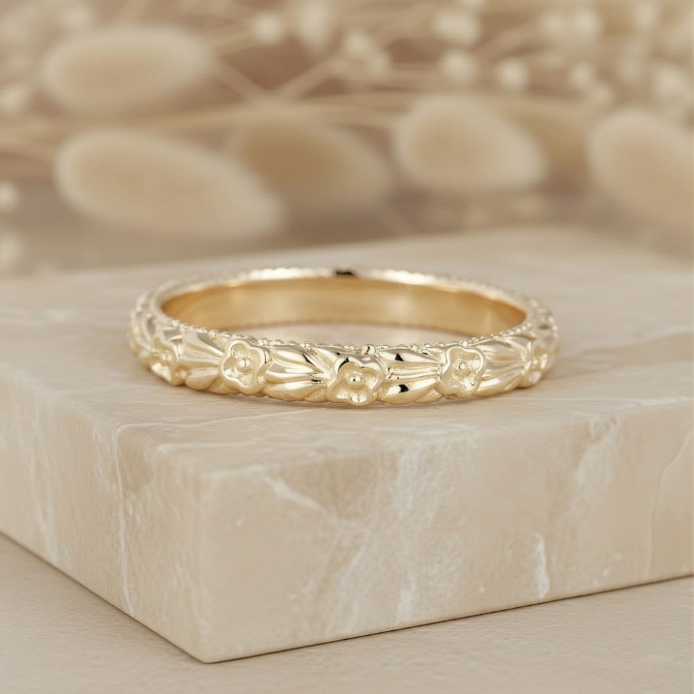 Çiçek Desenli Vintage Özel Tasarım Alyans Yüzük MY4006