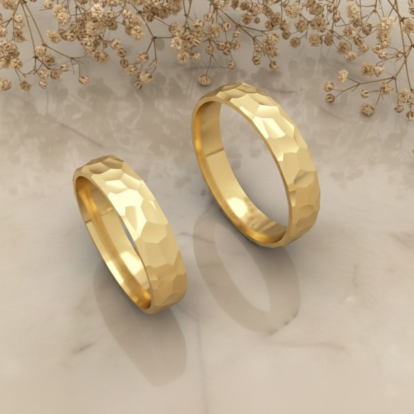 Hammered Tasarım Çift 14 Ayar Altın Alyans MYA949