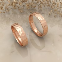 Hammered Tasarım Çift Altın Alyans