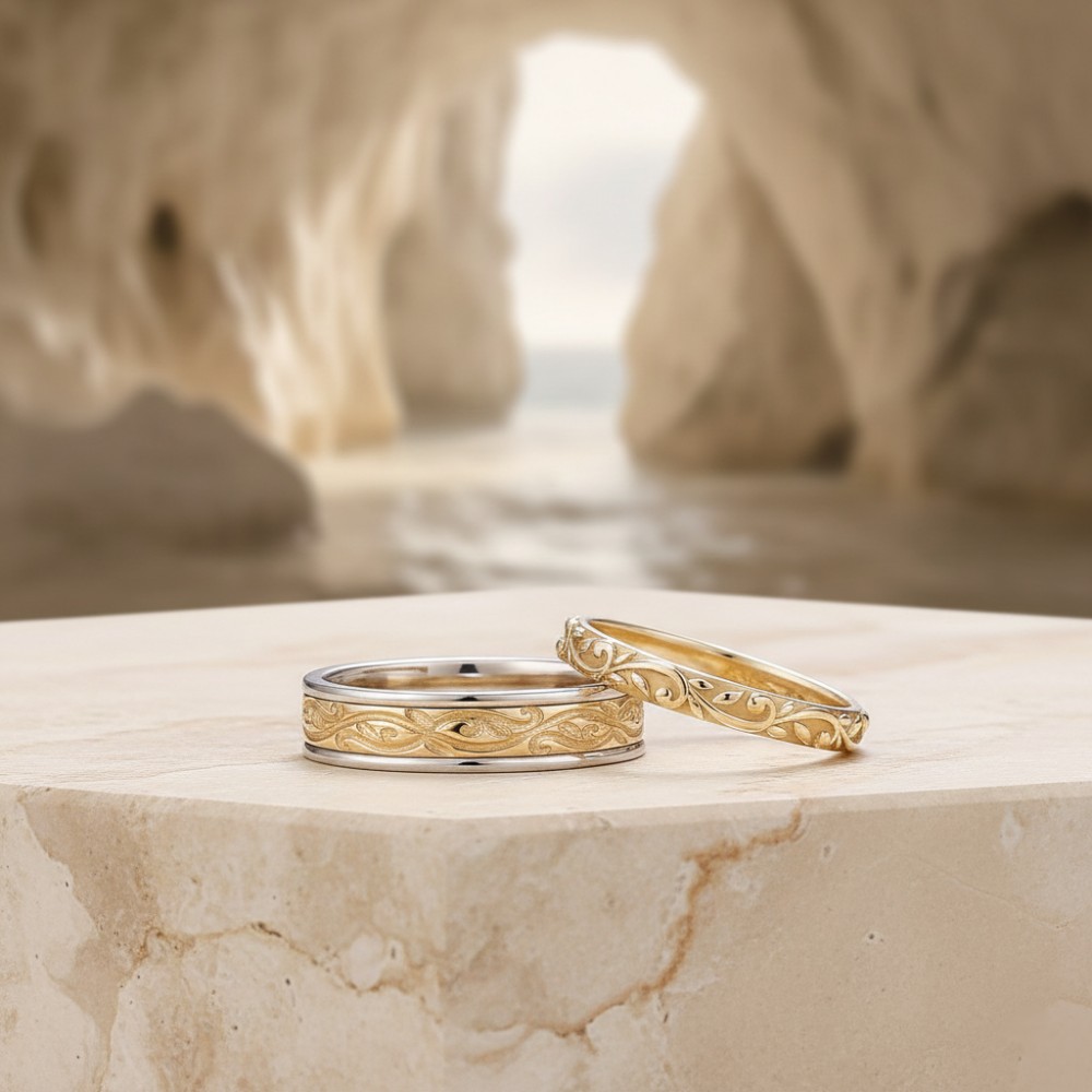 Sarmaşık Desenli Özel Vintage Tasarım Çift Alyans Yüzük MY4009