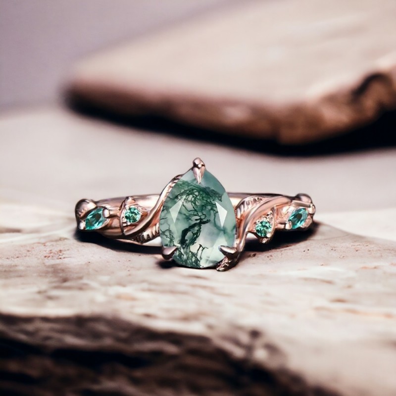Vintage Yüzük Moss Agate Ve Zümrüt Taşlı MY2065