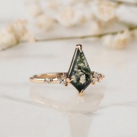 Kite Moss Agate Ve Pırlanta Tasarım Yüzük 