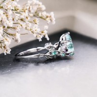 Moss Agate Ve Zümrütlü Yapraklı Sarmaşık Yüzük 