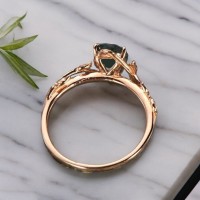 Moss Agate Ve Zümrütlü Yapraklı Sarmaşık Yüzük 