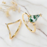 Kite Moss Agate Ve Pırlanta Vintage Yüzük 
