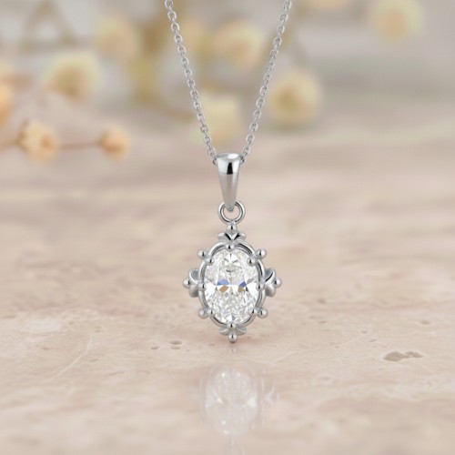 Oval Pırlanta Vintage Tektaş Altın Kolye MYKL06