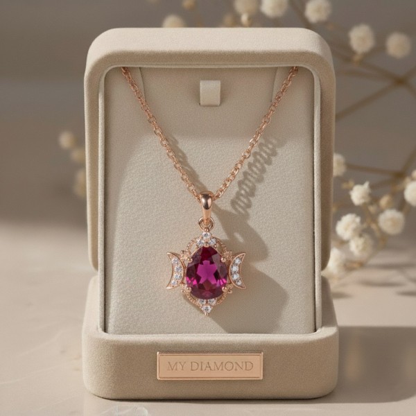 Damla Yakut Ve Pırlanta Vintage Tasarım Kolye MYYK11