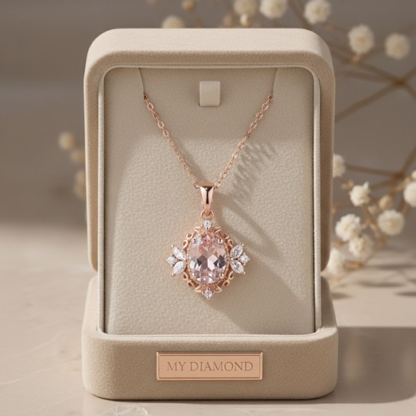 Morganit Ve Pırlanta Vintage Rose Altın Kolye  MYKL229