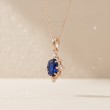 Oval Mavi Safir Ve Pırlantalı Vintage Altın Kolye 