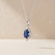 Oval Mavi Safir Ve Pırlantalı Vintage Altın Kolye 