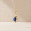 Oval Mavi Safir Ve Pırlantalı Vintage Altın Kolye 