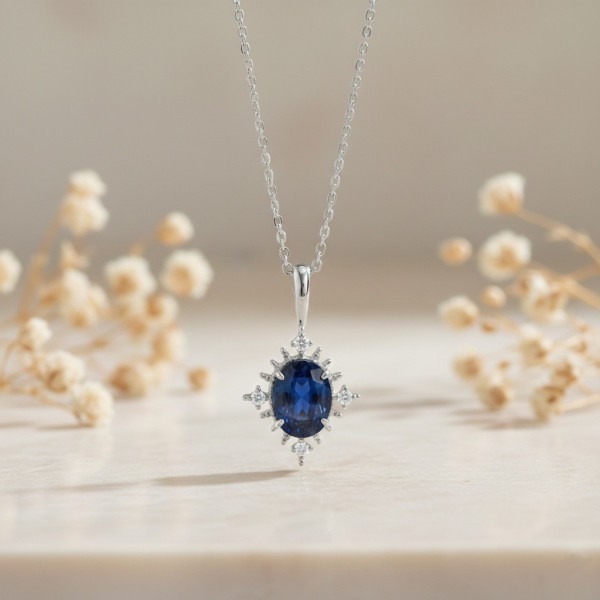 Vintage Tasarım Safir Ve Pırlanta Altın Kolye MYSK14