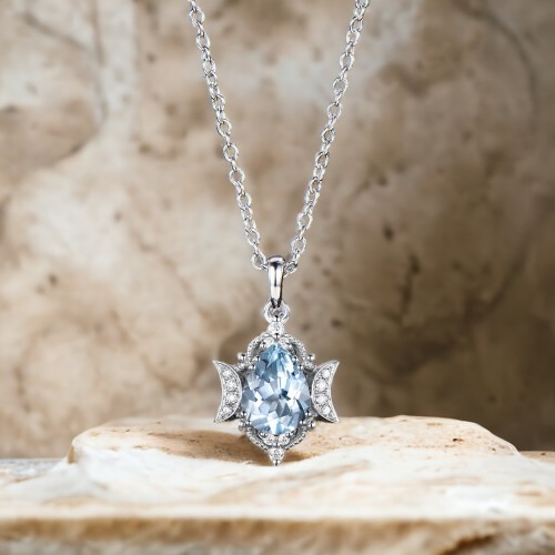 Vintage Tasarım Kolye Aquamarine Ve Pırlanta MYVK15