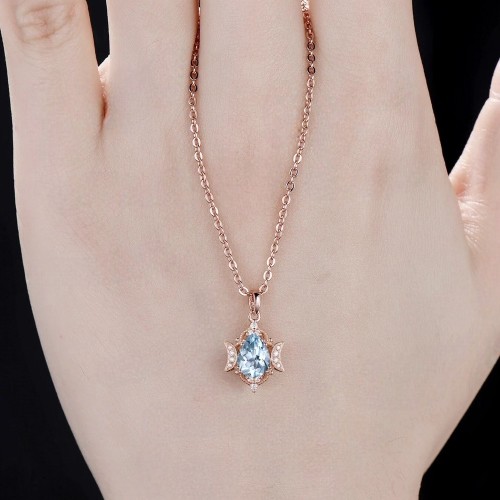 Vintage Tasarım Kolye Aquamarine Ve Pırlanta MYVK15