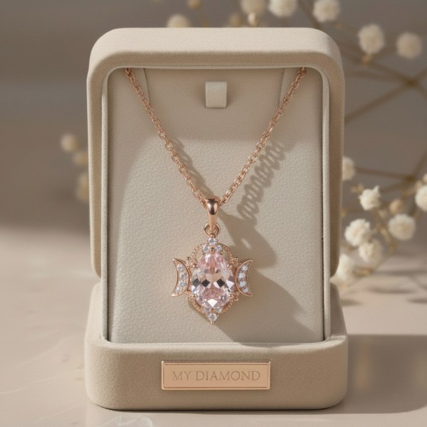 Vintage Hilal Tasarım Kolye Morganit Ve Pırlanta MYVK13