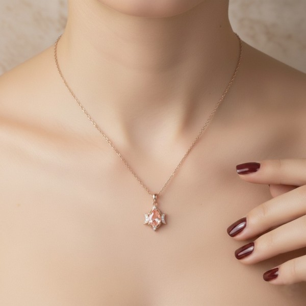 Vintage Hilal Tasarım Kolye Morganit Ve Pırlanta MYVK13