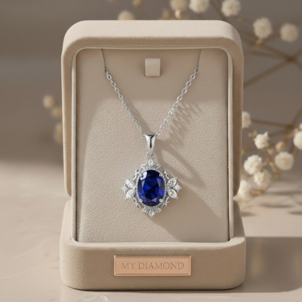 Doğal Safir Ve Pırlanta Vintage Altın Kolye MYSK15