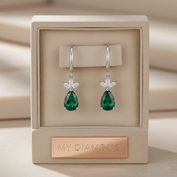 Damla Zümrüt Ve Pırlanta Özel Tasarım Küpe  MYKP201