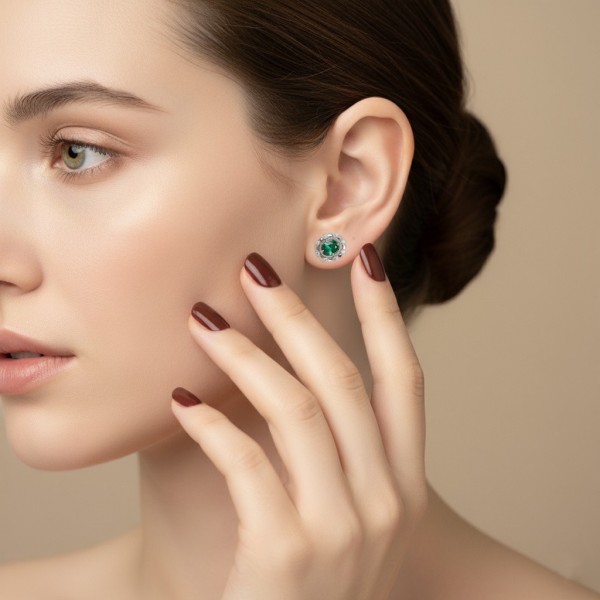 Gerçek Zümrüt Taşlı Vintage Tasarım Pırlanta Küpe MYKP213