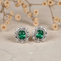 Gerçek Zümrüt Taşlı Vintage Tasarım Pırlanta Küpe