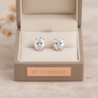 0.80 Karat Oval Pırlanta Tektaş Altın Küpe