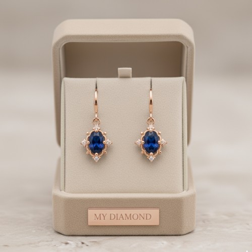 Safir Ve Pırlantalı Vintage Tasarım Altın Küpe MYKP247