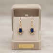 Safir Ve Pırlantalı Vintage Tasarım Altın Küpe