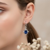 Safir Ve Pırlantalı Vintage Tasarım Altın Küpe