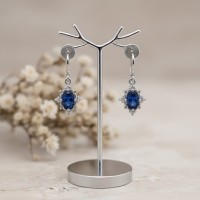 Safir Ve Pırlantalı Vintage Tasarım Altın Küpe