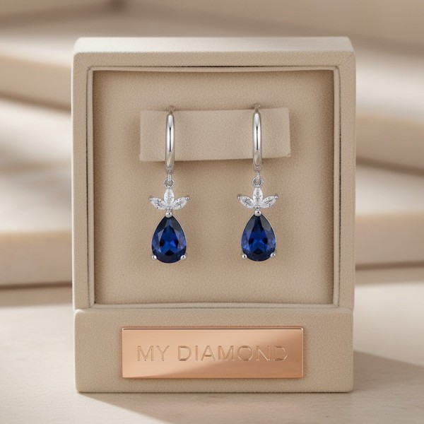 Su Damlası Safir Ve Markiz Pırlantalı Altın Küpe MYKP207