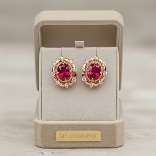 Vintage Tasarım Küpe Doğal Yakut Ve Pırlantalı MYKP215