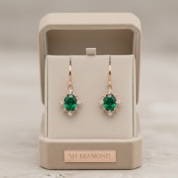 Zümrüt Ve Pırlanta Vintage Tasarım Altın Küpe
