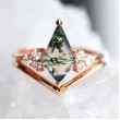 Kite Moss Agate Ve Pırlantalı Yüzük 