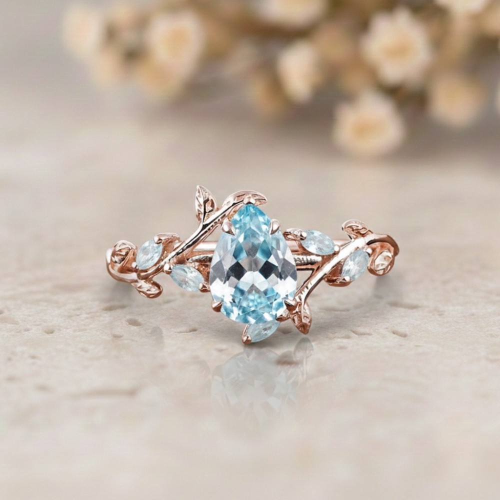 Su Damlası Aquamarin Sarmaşık Tasarım Yüzük