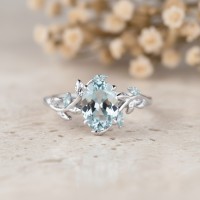 Aquamarine Altın Yapraklı Sarmaşık Yüzük 