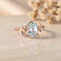 Aquamarine Altın Yapraklı Sarmaşık Yüzük 