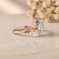 Aquamarine Altın Yapraklı Sarmaşık Yüzük 