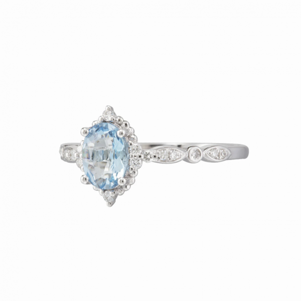 Oval Aquamarine Ve Pırlantalı Vintage Yüzük AD1133