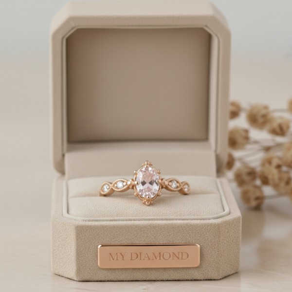 Pembe Morganit Ve Pırlanta Vintage Yüzük AD1194