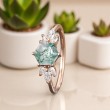 Altıgen Moss Agate Ve Beyaz Topaz Altın Yüzük 