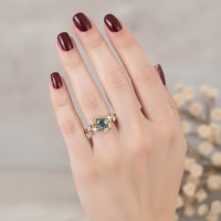 Hexagon Kesim Moss Agate Yaprak Tasarım Yüzük
