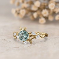 Hexagon Kesim Moss Agate Yaprak Tasarım Yüzük