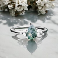 Damla Moss Agate Ve Pırlanta Evlilik Teklifi Yüzükleri