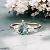Damla Moss Agate Ve Pırlanta Evlilik Teklifi Yüzükleri