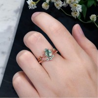 Damla Moss Agate Zümrüt Dal Yüzük 