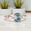 Markiz Pırlantalı Oval Moss Agate Yüzük 