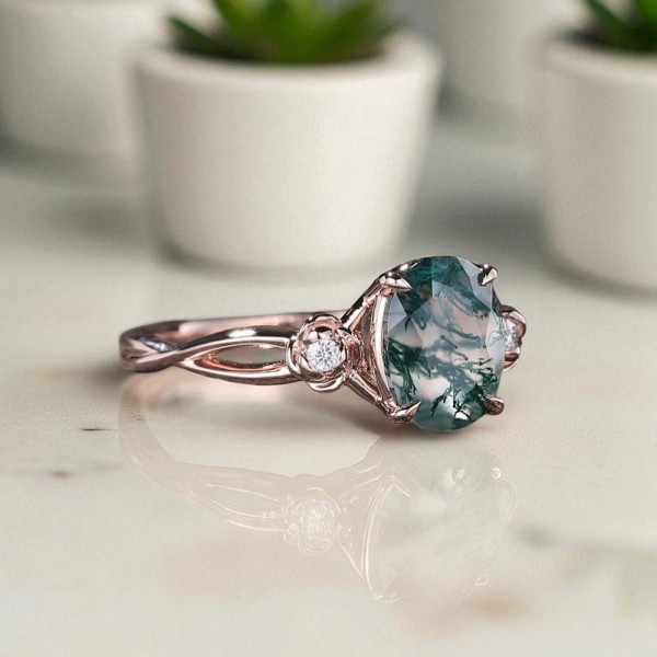 Gül Tasarım Moss Agate Ve Pırlanta Yüzük MA1119