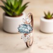 Hexagon Moss Agate Ve Beyaz Topaz Altın Yüzük MA1116