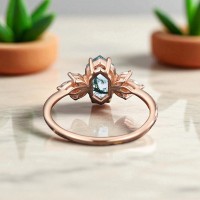 Hexagon Moss Agate Ve Beyaz Topaz Altın Yüzük MA1116
