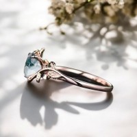 Kalp Moss Agate/Yosun Akik Yapraklı Yüzük